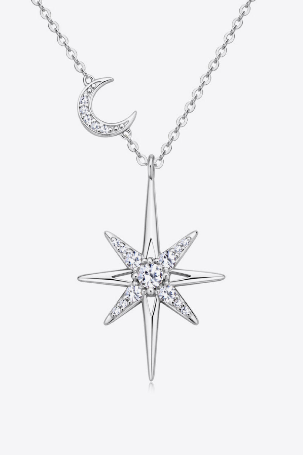 Star Moon Moissanite Necklace 925 Sterling Silver