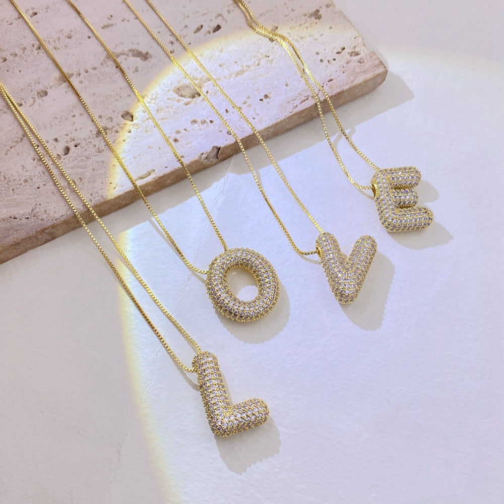 Gold-Plated Bubble Angle Sparkle Inlaid Letter Necklace