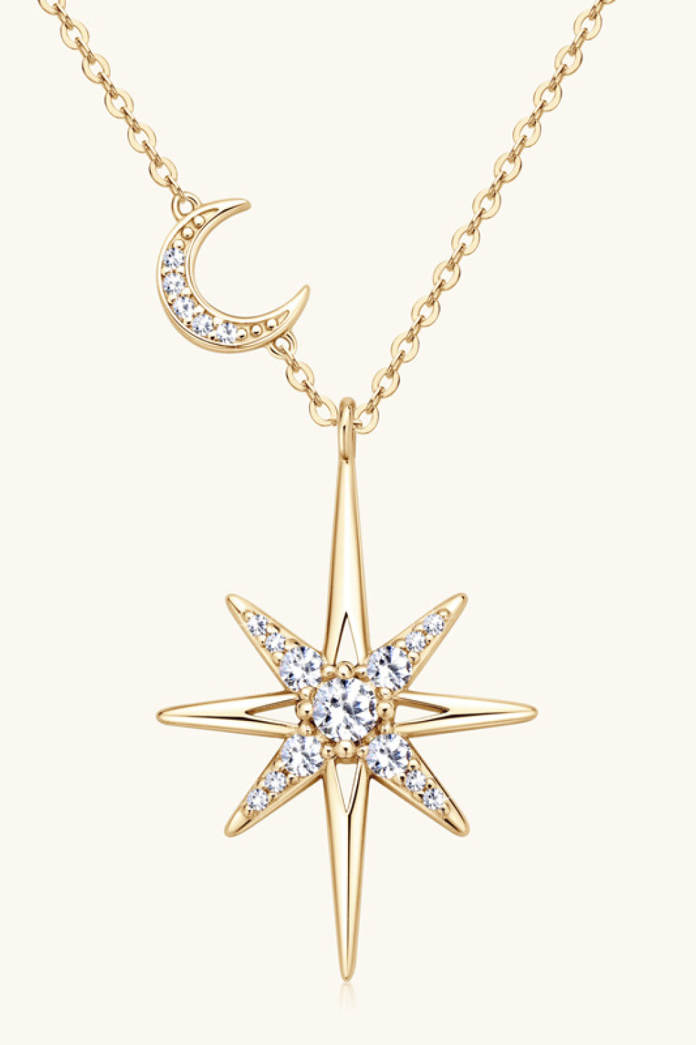 Star Moon Moissanite Necklace 925 Sterling Silver