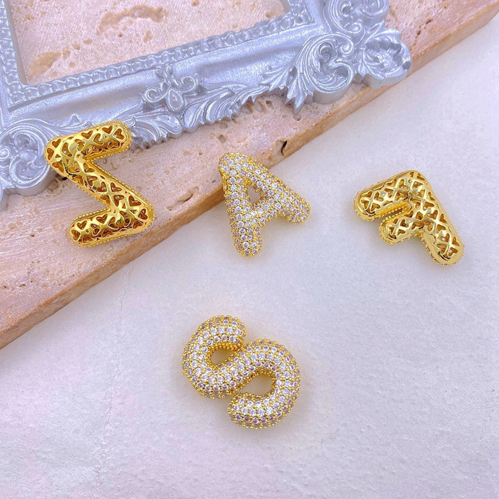 Gold-Plated Bubble Angle Sparkle Inlaid Letter Necklace