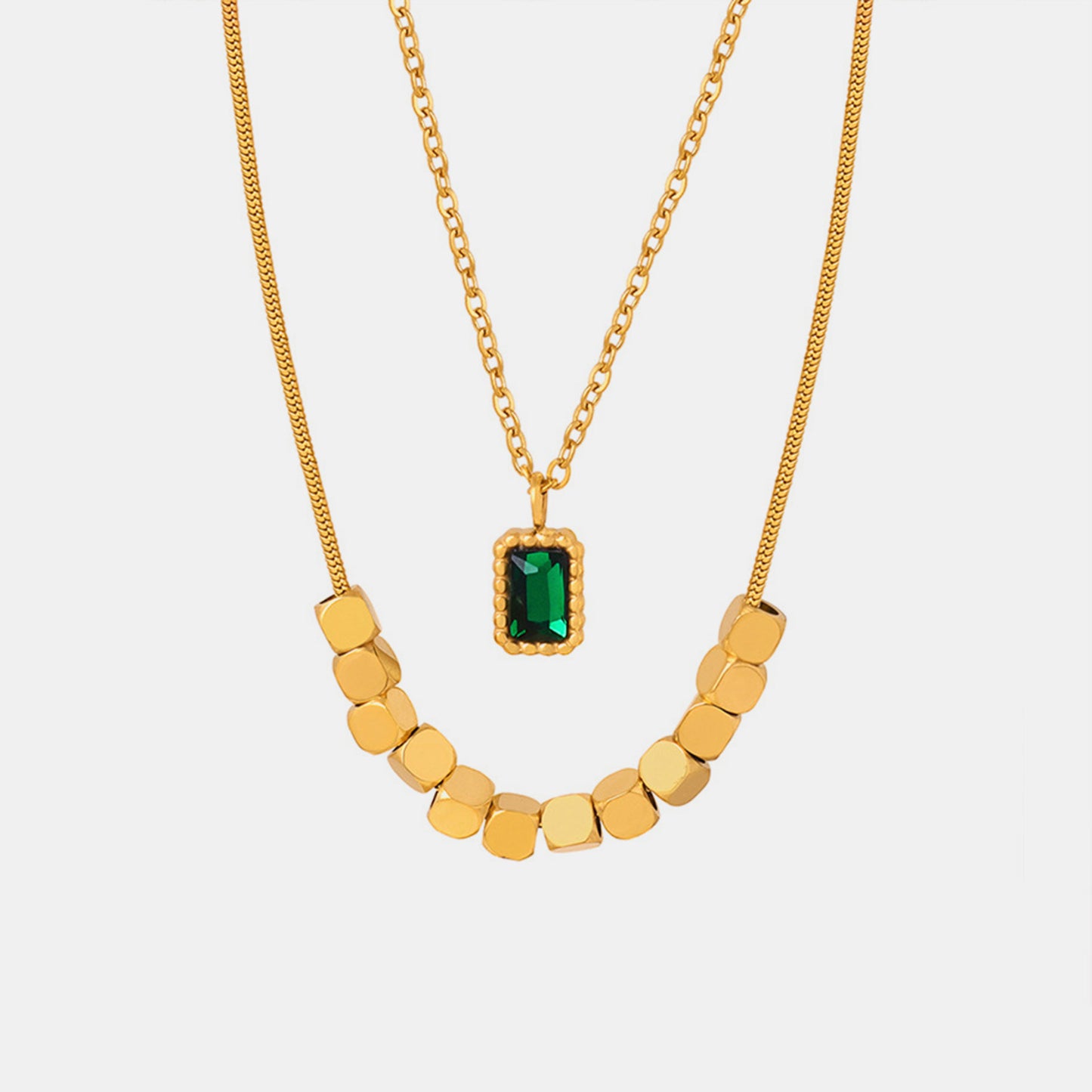 Double-Layered Emerald Necklace 18K Gold-Plated